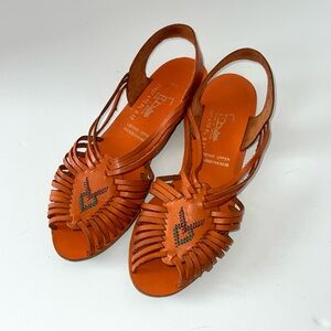 Leather  Braided Huarache Orange Shoes Made in Brazil Sz 10B